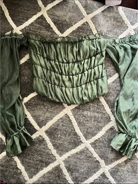 Fashion Nova Olive Green Off-Shoulder Smocked Crop Top